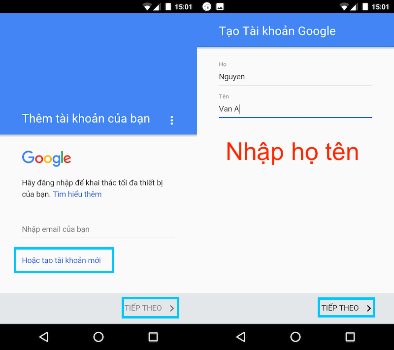 6 Bước tạo tài khoản Google cho điện thoại Android 03